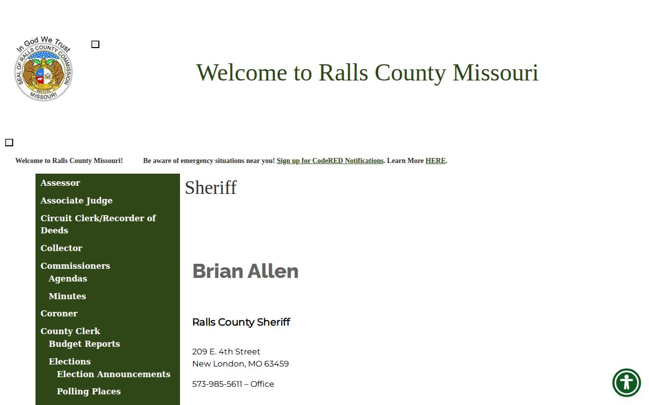 Ralls County Sheriff official contact page without a public arrest roster