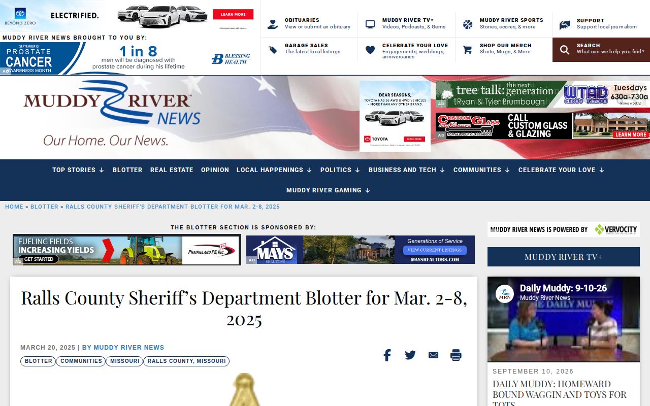 Detailed Ralls County sheriff blotter fields and publication timing