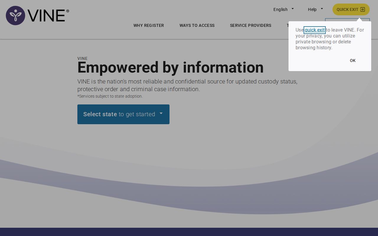 VINELink search interface for a Ralls County custody check