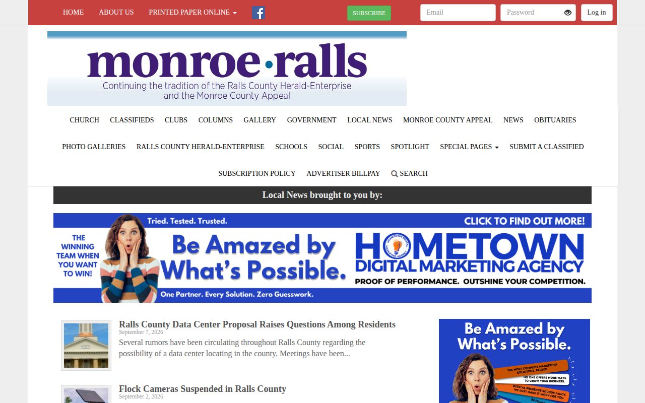 Monroe-Ralls local news page used for New London and Ralls County arrest coverage