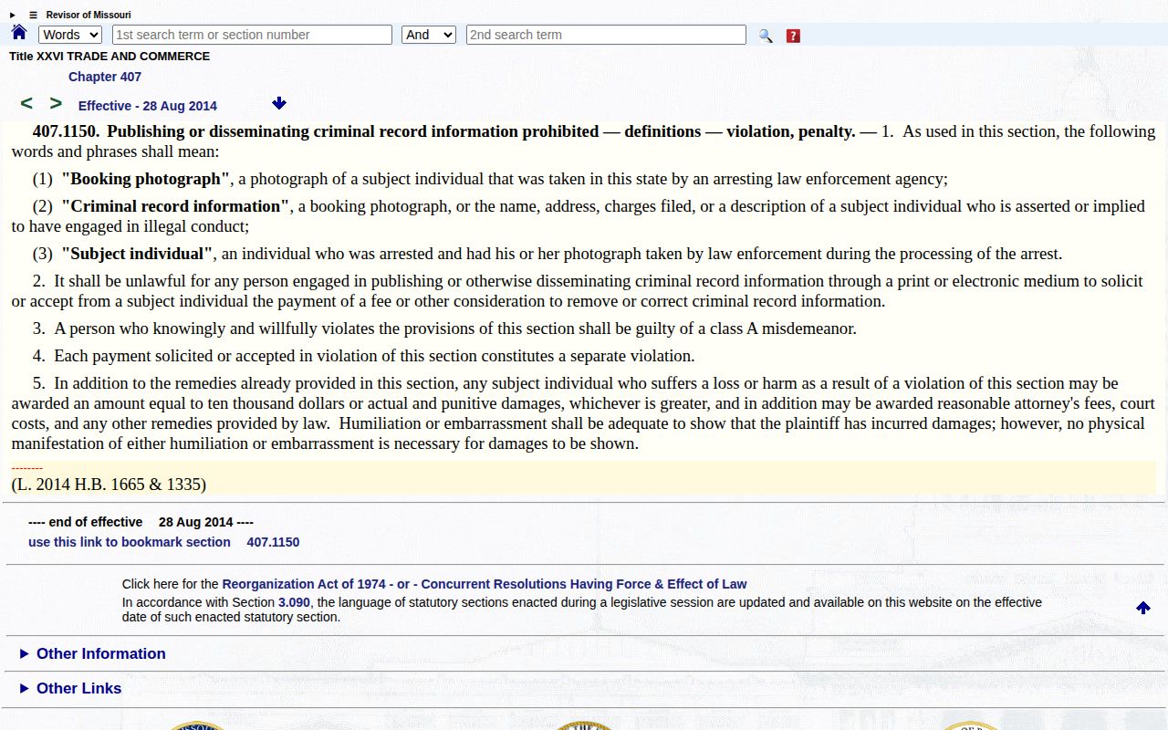 Missouri anti-pay-to-remove law covering Ralls County booking photographs